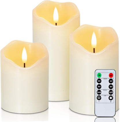 Homemory Dripping Wax Flameless Candles, Battery Operated Candles with Remote Control and Timers, LED Pillar Candles, Electric Fake Candles, 3" x 6", Set of 2