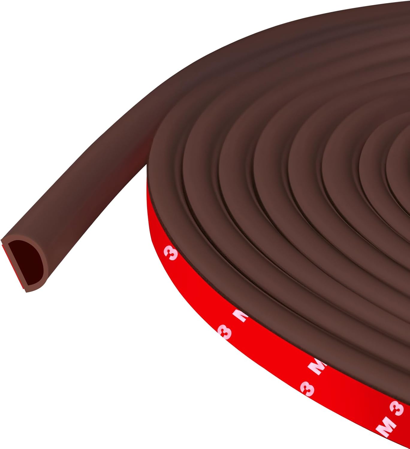 Weather Stripping Door Seal Self Adhesive Weather Strip Silicone D Shaped Door Seal Strip for Door Frame/Window Seal, 20Ft, Brown (3/8" W × 1/4" T)