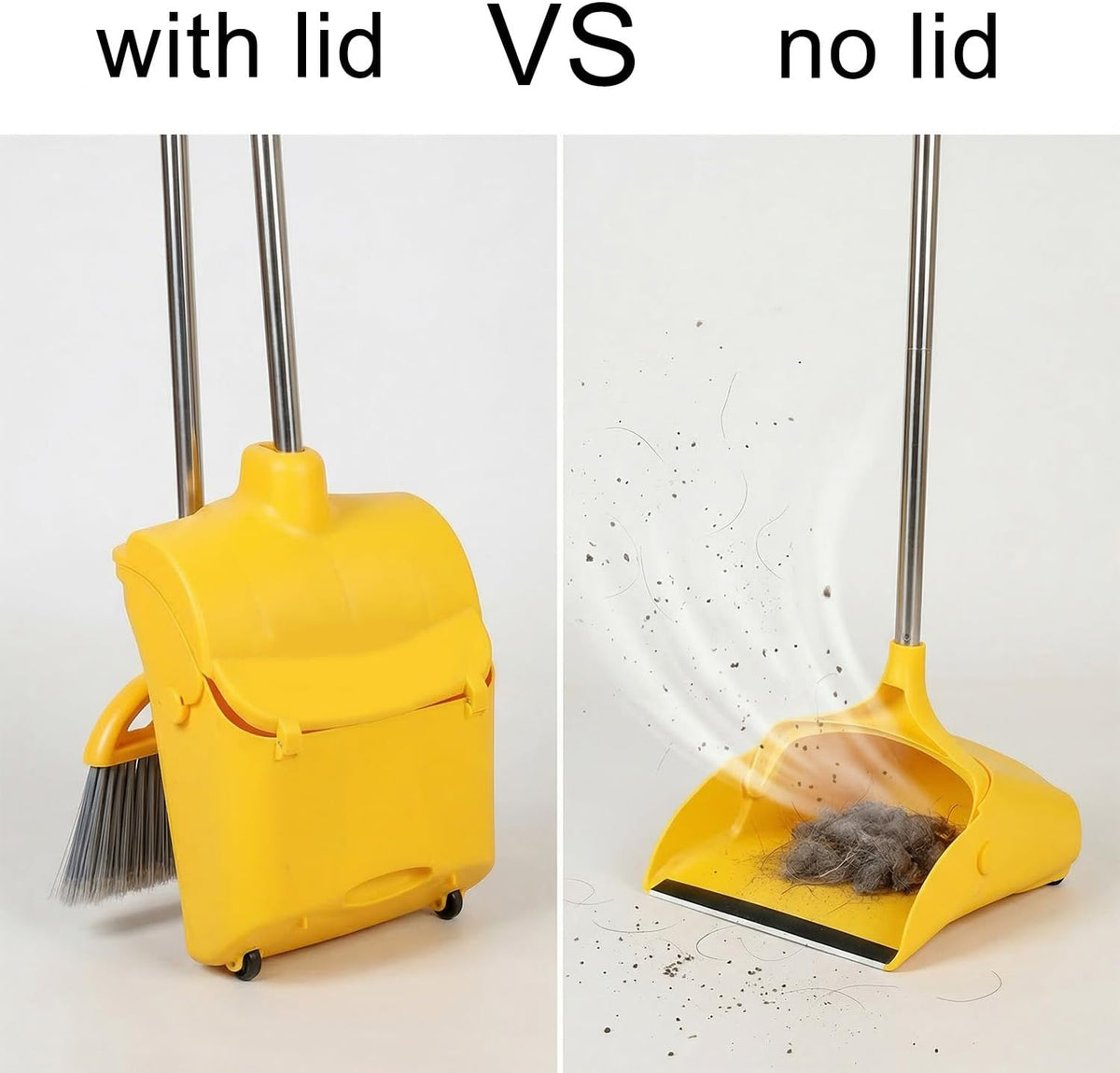 Long Handle Heavy Duty Broom and Dustpan Set, Outdoor and Commercial Upright Dustpan and Brush for Restaurant Garage Garden Yard Office,Black