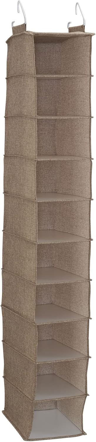 Household Essentials 311322 Hanging Shoe Storage Organizer for Closets |10 Pocket Shelves | Natural Canvas