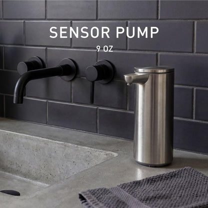 simplehuman Liquid Sensor Pump with Caddy, 9 oz Automatic Soap Dispenser for Kitchen and Bathroom, Touchless Motion Sensor, Variable Dispense, Rechargeable, High-Grade White Steel