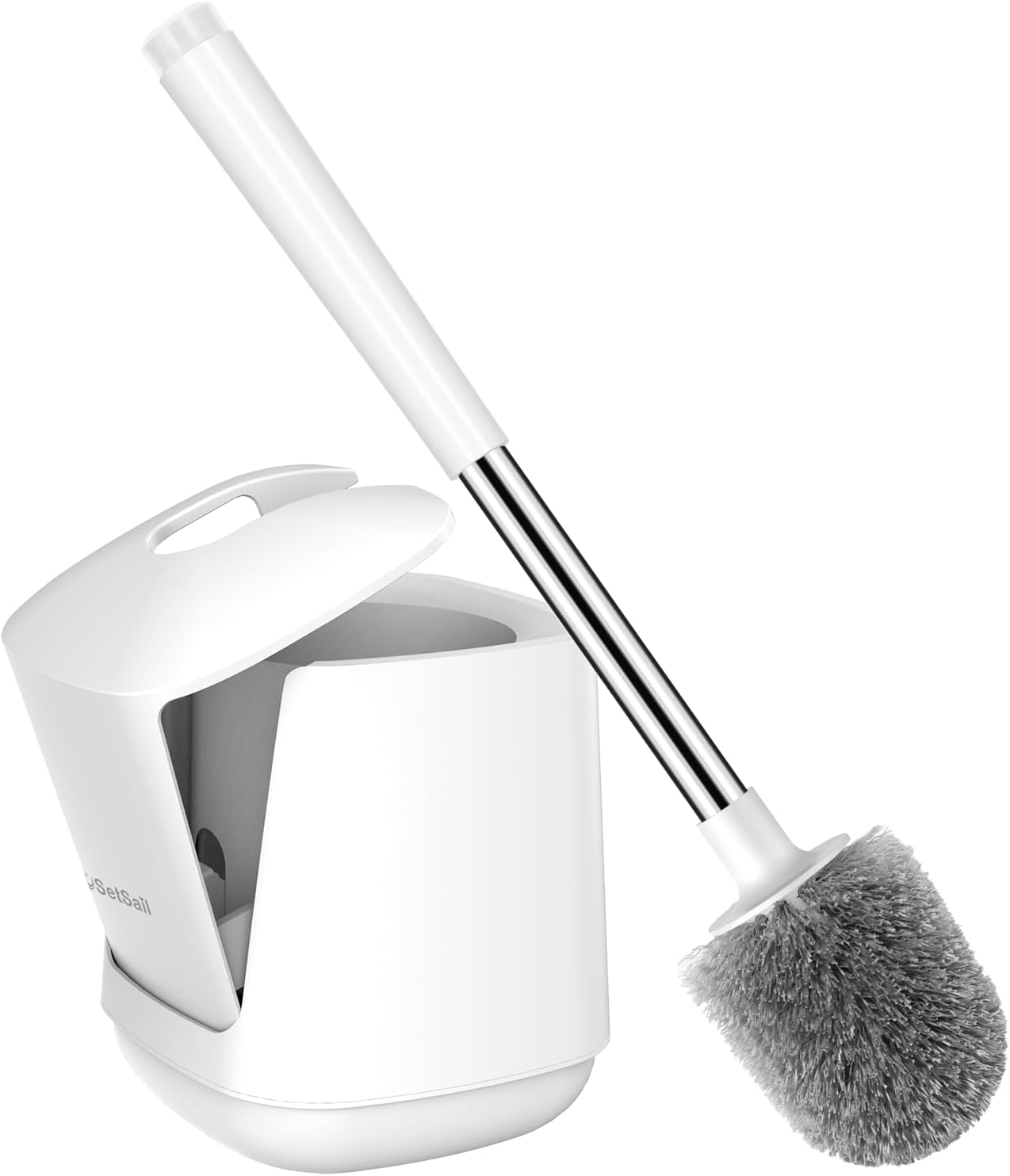 SetSail Toilet Brush and Holder, Self Closing Lid Toilet Bowl Brushes Holder and Extra Long Handle Ventilated Toilet Brush Set for Bathroom Cleaning, Nylon Bristles, Black