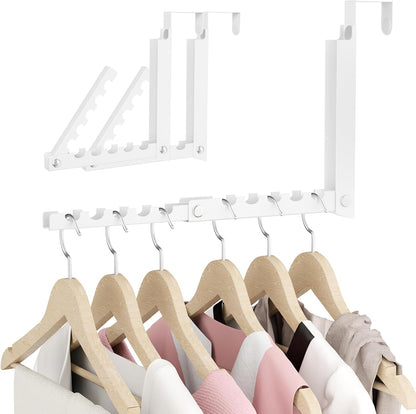 2 Pack Over The Door Hanger Folding Clothes Drying Rack, Folding Hanging Coat Rack for Indoor Laundry Room Compact Small Space Foldable Portable Clothing Hanger Hook Collapsible (Wihte-2(Upgraded))