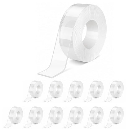Double Sided Nano Tape, Clear, Removable, No Residue, Reusable, 300cm/9.85 Ft Roll, for Wall Hanging, Posters, Carpet, Home Decoration 4pack