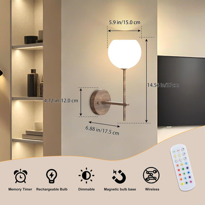Brass Battery Operated Wall Sconces Set of 2, Rechargeable Wireless Wall Lights with Milky White Frosted Glass, 12 RGB and 3CCT Dimmable, Wall Lamps with Remote for Bedroom Living Room Hallway