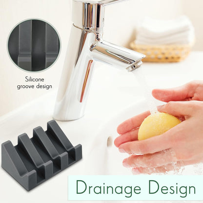 Cunhill 2 Pieces Silicone Soap Dish Self Draining Soap Dish Shower Waterfall Bar Soap Holder Tray with Drain Soap Saver for Kitchen Bathroom Accessories (Black)
