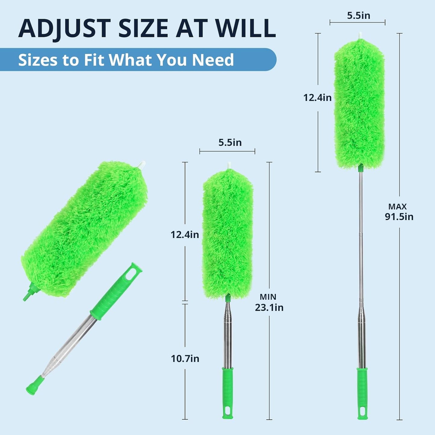 ZZ LAZYCOTTAGE Microfiber Feather Duster for High Reach, Lightweight Ceiling Fan Cleaner, 91.5" Telescopic Pole, Cobweb Duster with Extension Pole for Home & Car