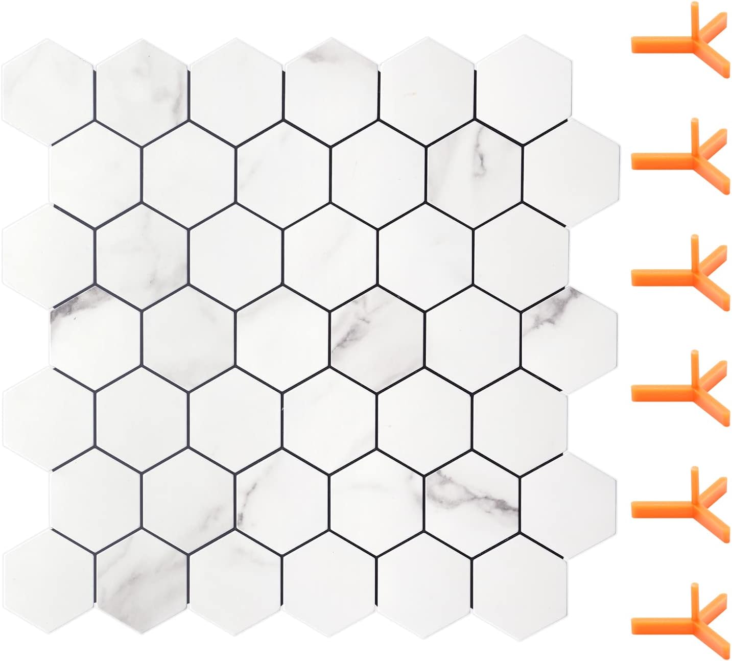 STICKGOO Peel and Stick Backsplash for Kitchen, Self-Adhesive Tile Hexagon Mosaic Tiles (10 Sheets, White Marble with Metal Gold )