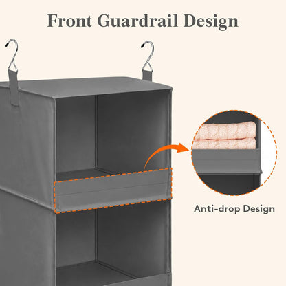 Lifewit 3 Tier Hanging Closet Storage Organizer for Shelves, Front Anti-Slip Clothes Storage Hanger with 2 Sturdy Hooks, Vertical Foldable Sweater Organization for Shlef, Wardrobe, Dorm, RV, Gray