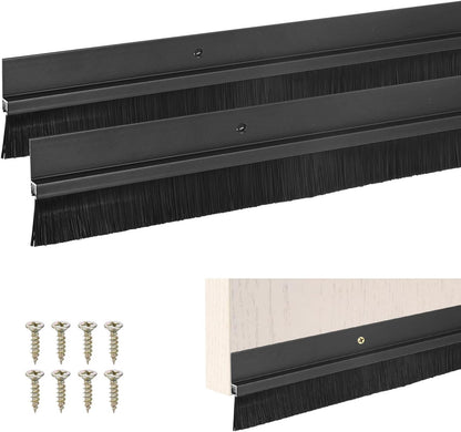 M METERXITY 2Pack Door Sweep - 39" Door Bottom Brush Heavy Duty Seal Draft Stopper Aluminum Base with 50mm Brush, Adhesive/Screw Installation for Interior/Exterior/Garage/Sliding Doors, Black