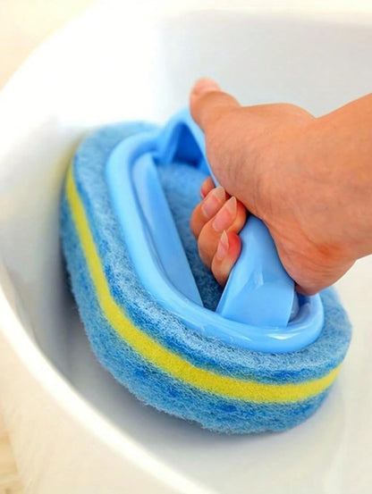 Ergonomic Long Handle Sponge Brush Set Durable Scouring 3 Pack Pad Shower Scrubber for Bathroom Bathtub Tile Grout Kitchen Sink Pot Cleaning Tool Non Scratch Heavy Duty Wand (Hot Pink)