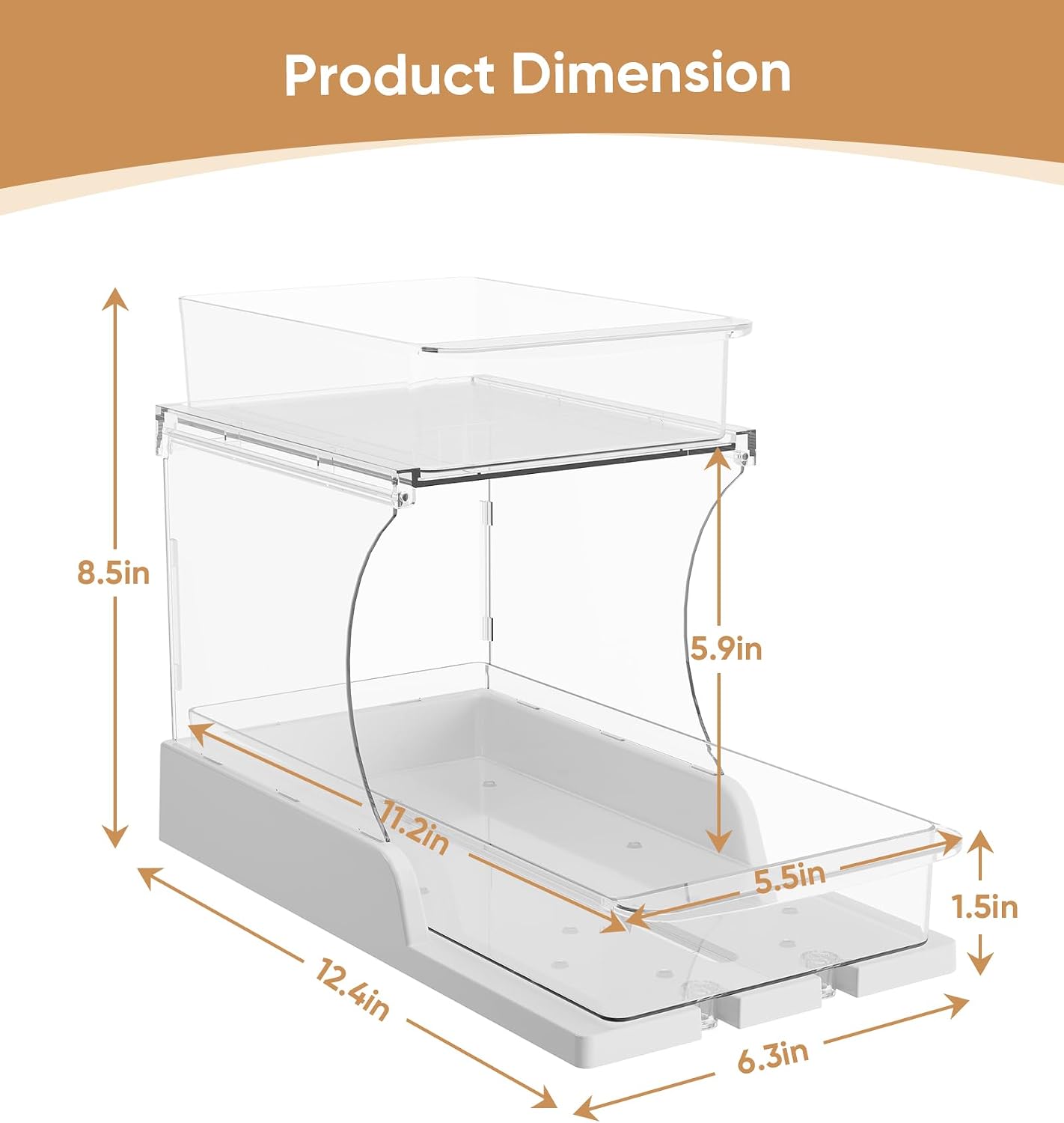 YICHE 2 Tier Multi-Purpose Office Sliding Organizer Shelf, Kitchen Countertop Organizer Drawer for Bathroom Under Sink & Coffee Bar, Space Saving Pull Out Medicine Cabinet Organization Storage Rack