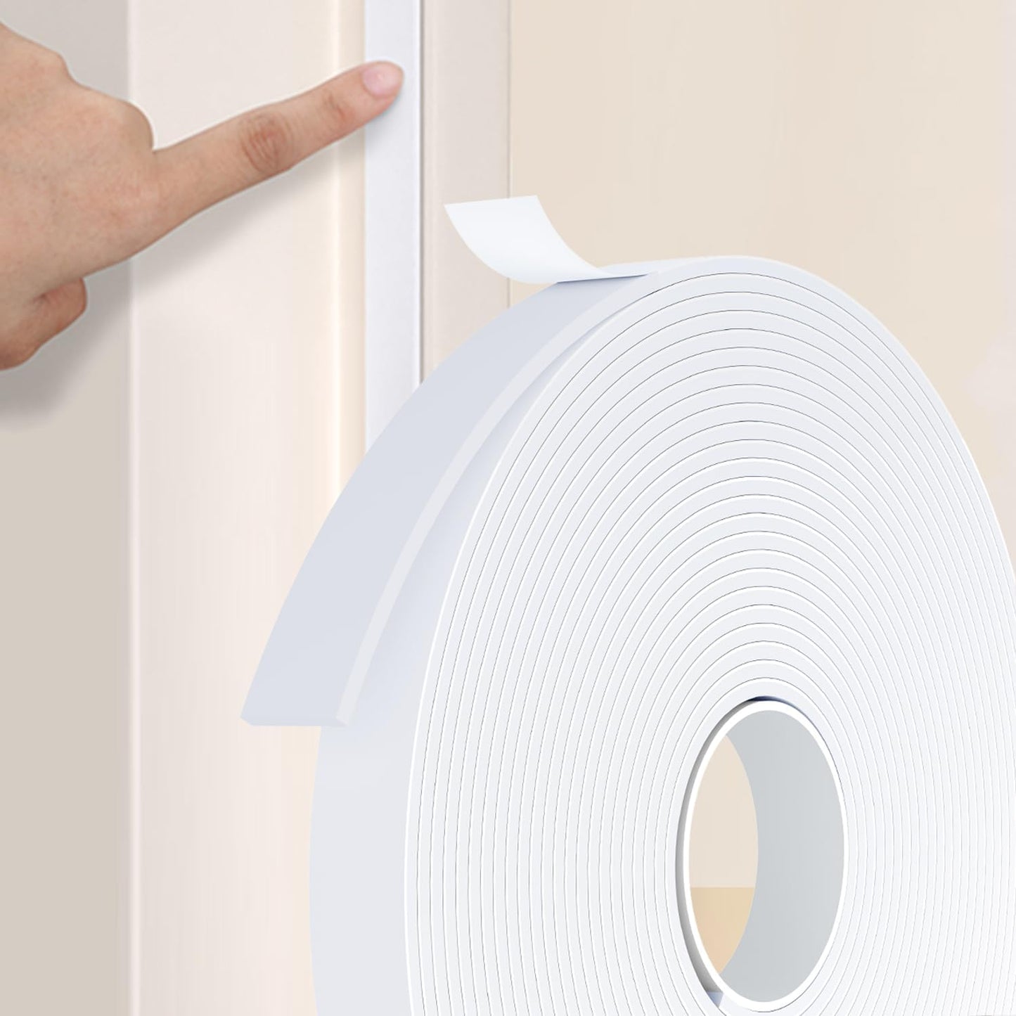 Weather Stripping Door Seal White,1/2Inch Wide X 1/4 Inch Thick,Air Conditioner Window Seal,Self Adhesive Foam Tape High Density Foam Sealing Strip,Soundproof Foam Tape Roll,Total 16.4 Feet Long