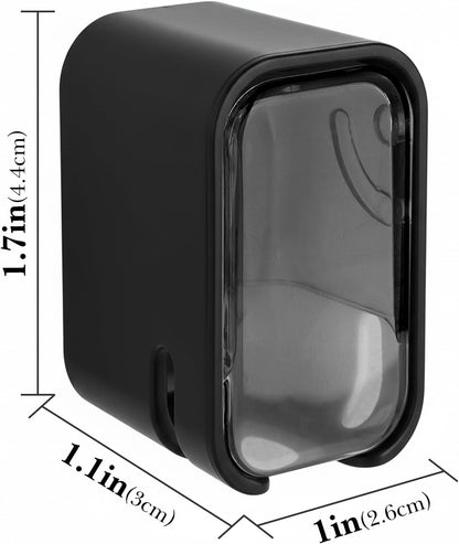 2 PCS Toothbrush Holder Wall Mounted with Cover for Bathroom, Self Adhesive Toothbrush Storage Organizer for Shower, Mini Toothbrush Hanger Rack for Dorm, Cabinet (Black)