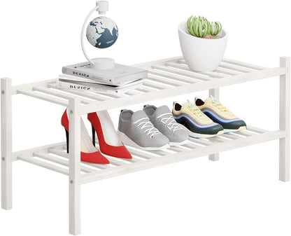 4 Tier Bamboo Shoe Rack Storage Organizer for Closet, Multifunctional Stackable Free Standing Shoe Shelf Organizer for Small Space,Entryway, Hallway, Bathroom27 x11 x26(White, 4 Tier)
