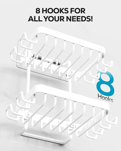 Nieifi Bar Soap Holder, Adhesive Soap Dish for Bathroom Shower Wall | Stainless steel, 2 tier, razor holders, 8 hooks, bathtub, kitchen sink, wall mounted, no drilling, counter, black