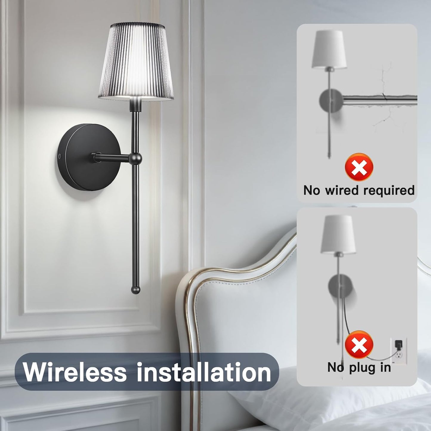 TaoFiaCo Battery Operated Wall Sconces Set of 2, Wireless Wall Sconce with Remote Dimmable Timer, Rechargeable 5200mAh, Cordless Wall Light for Bedroom Living Room, Hallway, Light Decor