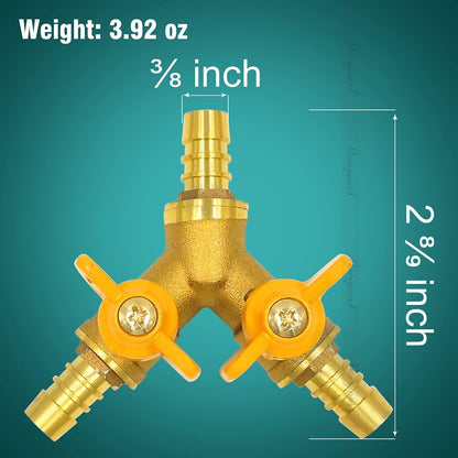 brass 3/4 inch O.D. barb three way shut off ball valve for gas hose air water pvc pex garden tubing fuel line, tee switch splitter fitting