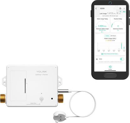 YoLink LeakStop 1-Channel for Toilets/Sinks, Auto Shutoff Valve & Leak Detector, Real-Time Monitoring, LoRa Long-Range, 2 AA Up to 5-Year Battery, App/SMS/Email Alerts – Hub Included