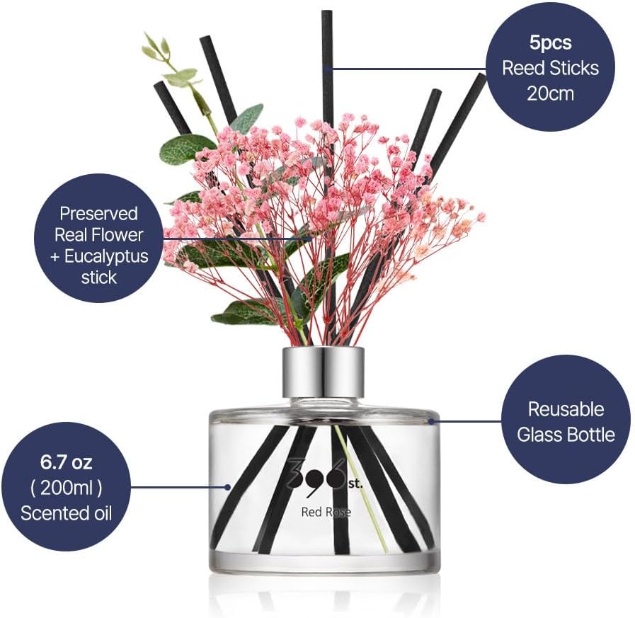 396 st. Rose Flower Reed Diffuser, Vanilla Lavender, 200ml(6.7oz) / Reed Diffuser Sets, Home Fragrance, Scented Oils, Home & Bathroom Décor
