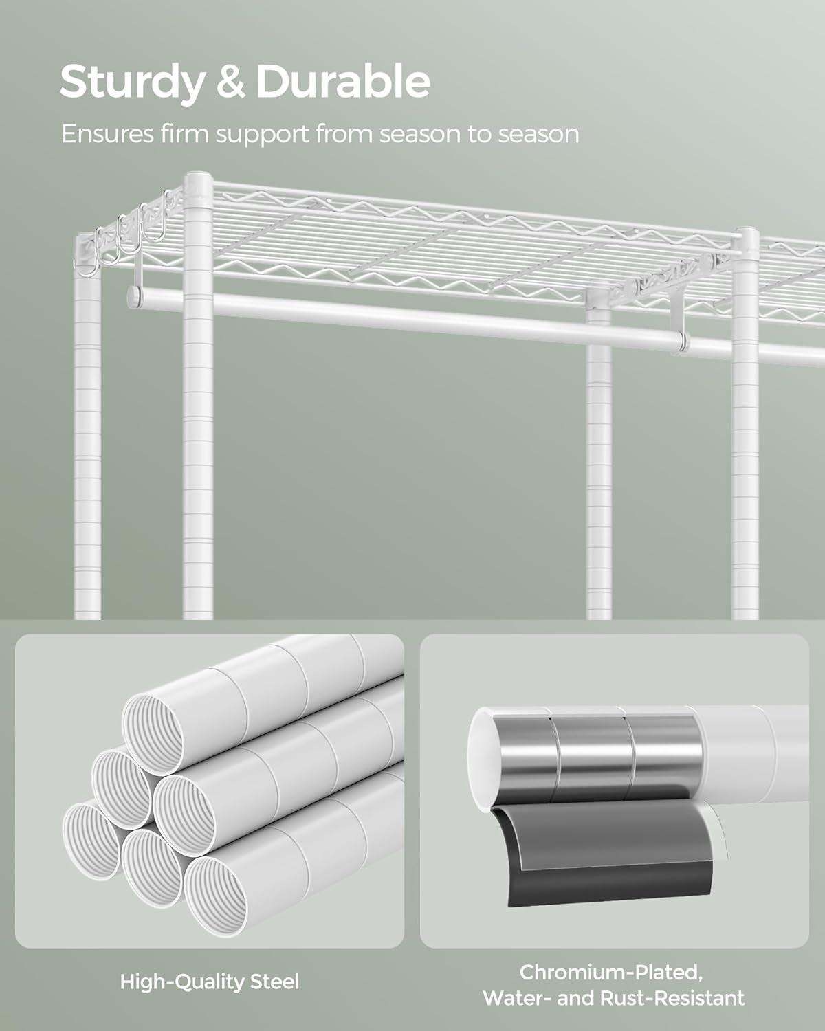 SONGMICS Heavy-Duty Clothes Rack, Garment Rack, Portable Closet, 68.7-Inch Wide Clothing Rack with Adjustable Mesh Shelves and Hanging Rails, Ink Black ULGR433B01