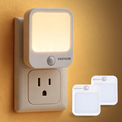 Motion Sensor Night Light Plug in, 5-Level Dimmable Warm White LED Night Light, Auto Motion Activated Ultra Slim Nightlights for Bedroom Bathroom Hallway Stairs, Energy Saving 0.5W, 2 Pack