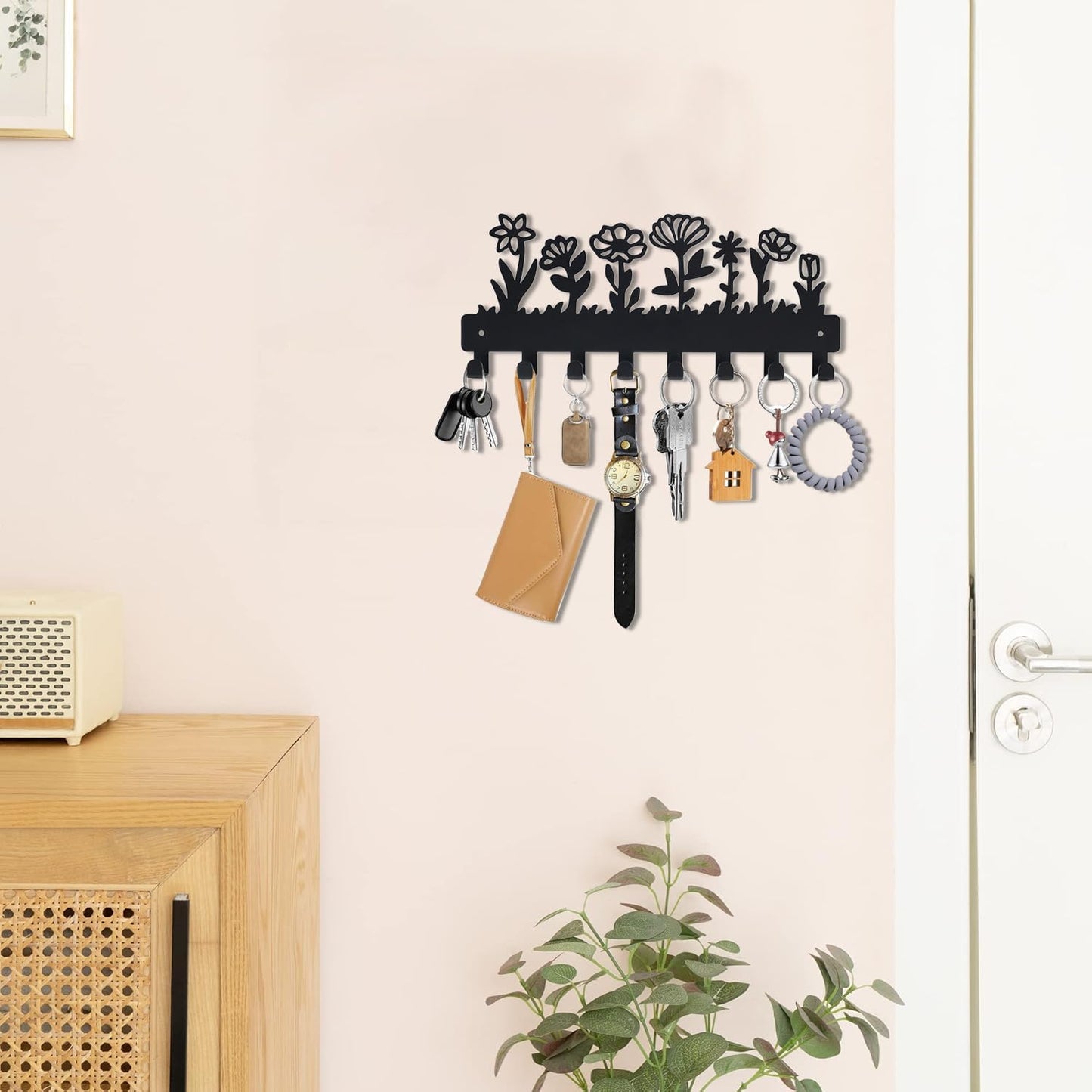 Decorative Key Holder for Wall Mounted with 8 Hooks, Cute Flower Key Rack Organizer for Entryway, Hallway, Office, Wall Mount Hanger for Keys with Mounting Hardware, Dog Leash Holder Ready to Hang
