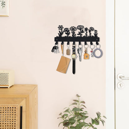 Decorative Key Holder for Wall Mounted with 8 Hooks, Cute Flower Key Rack Organizer for Entryway, Hallway, Office, Wall Mount Hanger for Keys with Mounting Hardware, Dog Leash Holder Ready to Hang