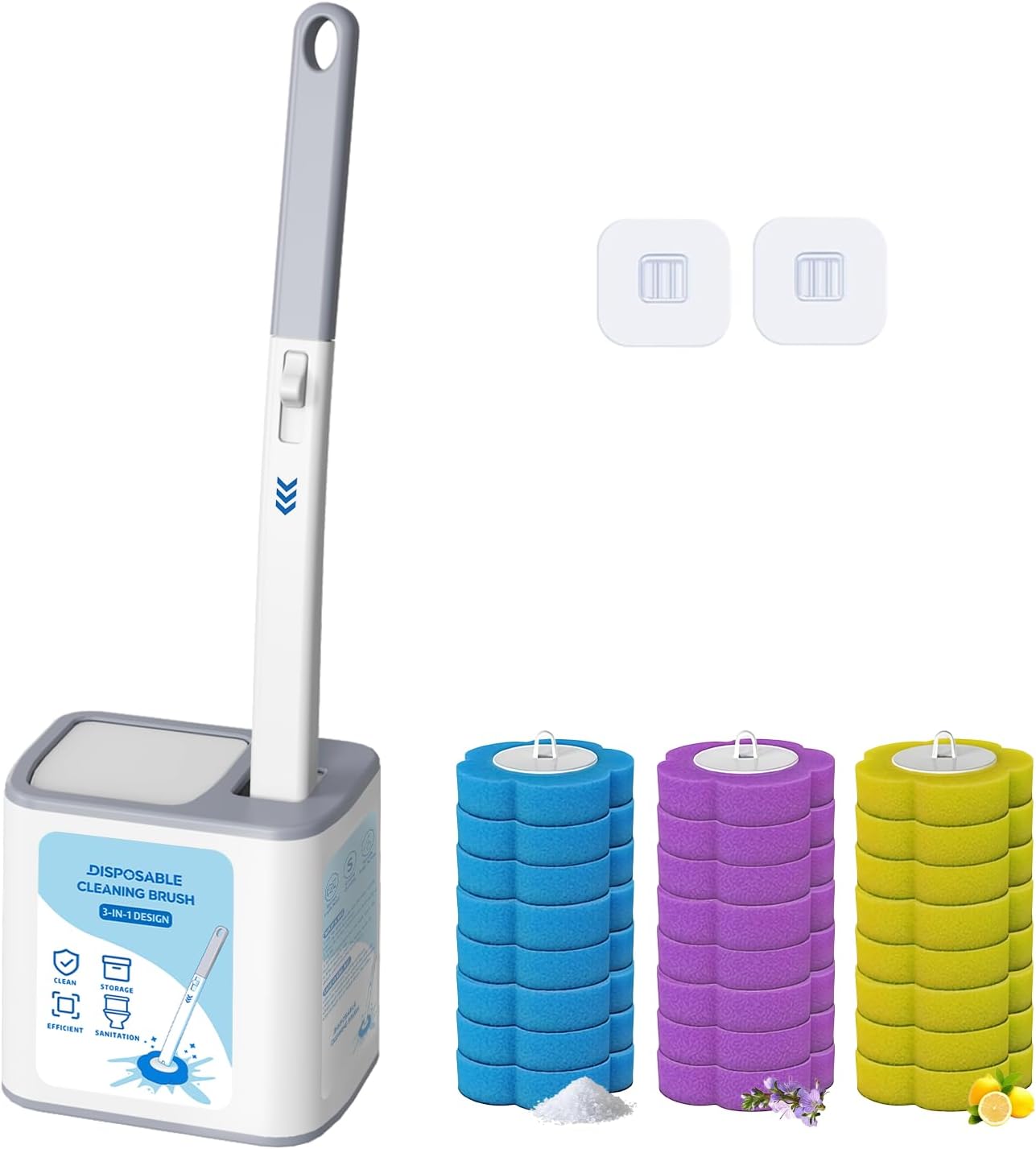 2026 Disposable Toilet Brush and Holder Set, Disposable Toilet Bowl Cleaning System with Aromatherapy Refills, Cleaning Wand with Storage Case & Scented Tabs (Ocean, Lemon & Lavender)