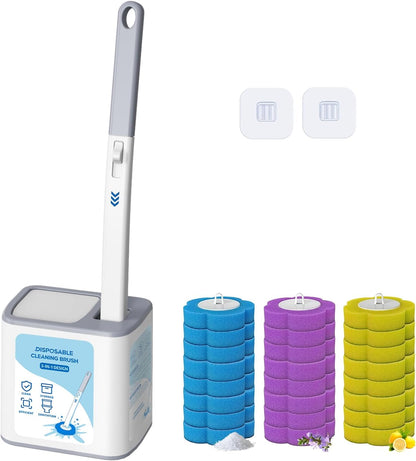 2026 Disposable Toilet Brush and Holder Set, Disposable Toilet Bowl Cleaning System with Aromatherapy Refills, Cleaning Wand with Storage Case & Scented Tabs (Ocean, Lemon & Lavender)