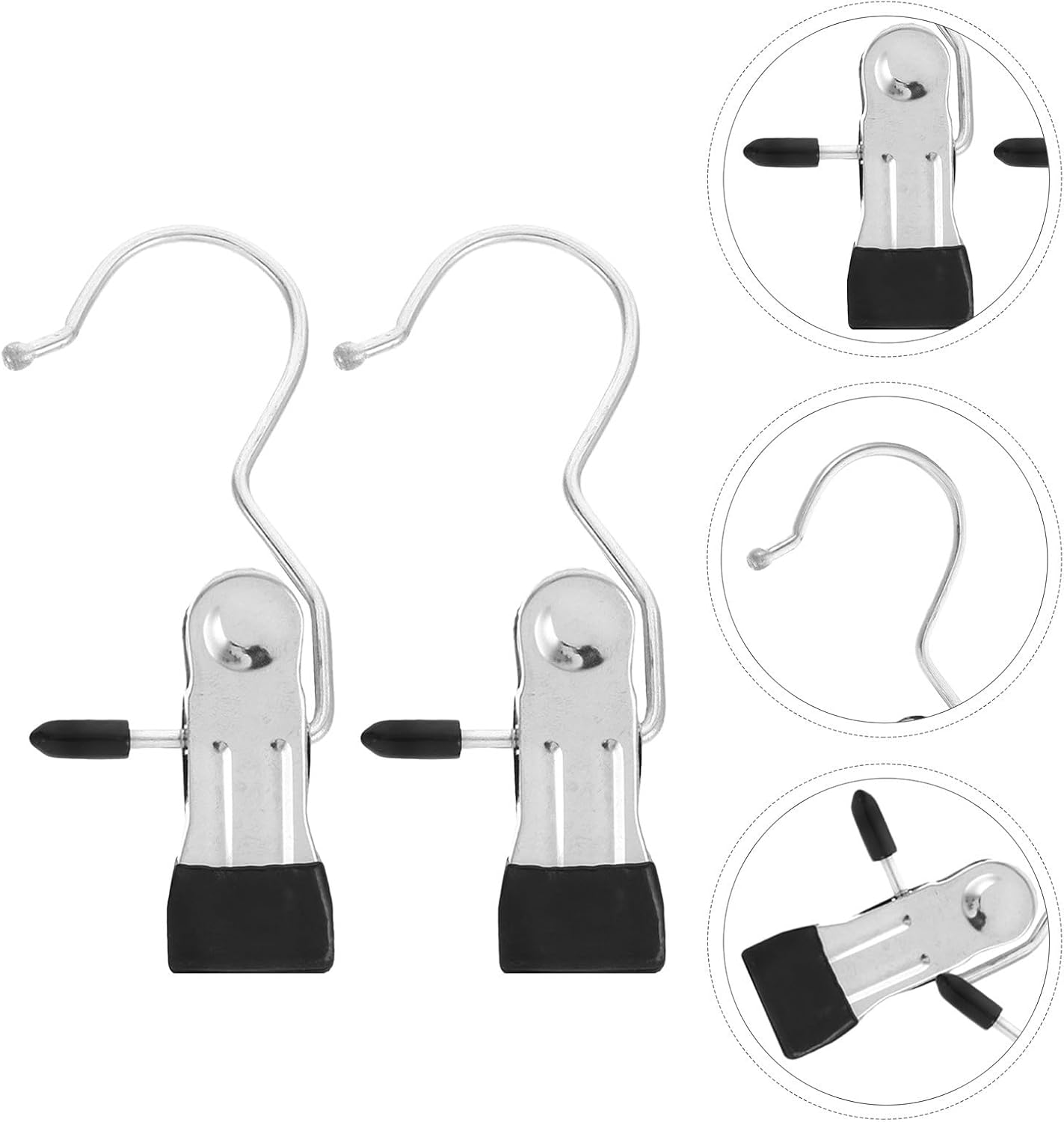 24pcs Stainless Steel Clothes Pins Heavy Duty Laundry Clips with Hooks Portable Windproof Clip Hangers for Bras Underwear Indoor Drying and Closet Organization