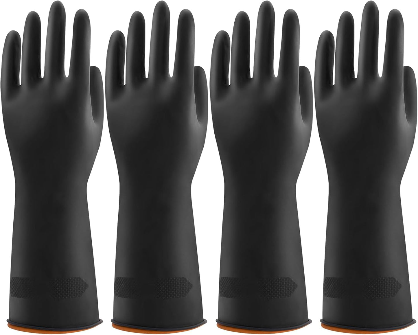 Bamllum 4 Pairs Black Rubber Dishwashing Gloves - Reusable Cleaning Gloves for Kitchen, Household, Anti-Slip, Flexible & Long-Lasting (X-Large)