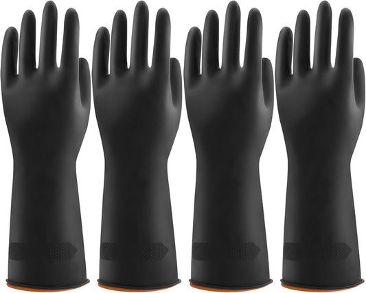Bamllum 4 Pairs Black Rubber Dishwashing Gloves - Reusable Cleaning Gloves for Kitchen, Household, Anti-Slip, Flexible & Long-Lasting (X-Large)