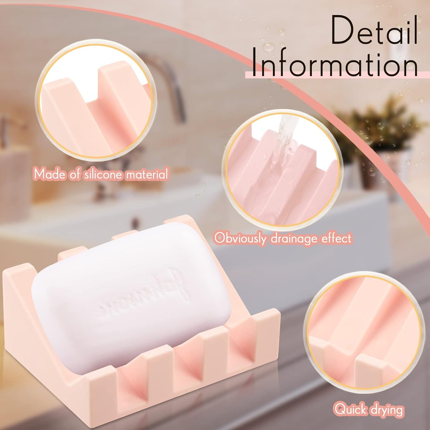 Cunhill 2 Pieces Silicone Soap Dish Self Draining Soap Dish Shower Waterfall Bar Soap Holder Tray with Drain Soap Saver for Kitchen Bathroom Accessories (Black)