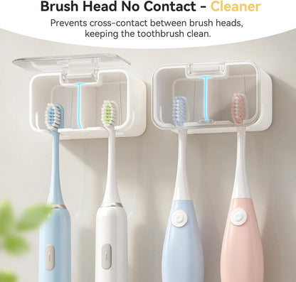 MOPMS Toothbrush Holders for Bathrooms【2 Slot Independent Compartment Design】 2PCS Electric Toothbrush Holder Wall Mounted for Shower, Toothbrush Dispenser Storage Organizer with Cover for Family
