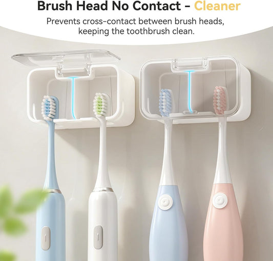 MOPMS Toothbrush Holders for Bathrooms【2 Slot Independent Compartment Design】 2PCS Electric Toothbrush Holder Wall Mounted for Shower, Toothbrush Dispenser Storage Organizer with Cover for Family