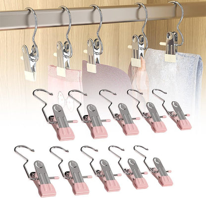 Space-Saving Clothespin Hat Pants Storage Hanging Travel Hook, Stainless Steel Boot Hangers Clips Boot Hangers for Closet, Laundry Hooks Hanging Clips Clothes Pins Socks Towel Clips (Black, 10Pcs)