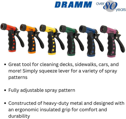 Dramm Revolver Heavy Duty Metal Garden Hose Nozzle – 9 Spray Patterns, High Pressure Jet, Thumb-Control Flow, Ergonomic Grip – Green