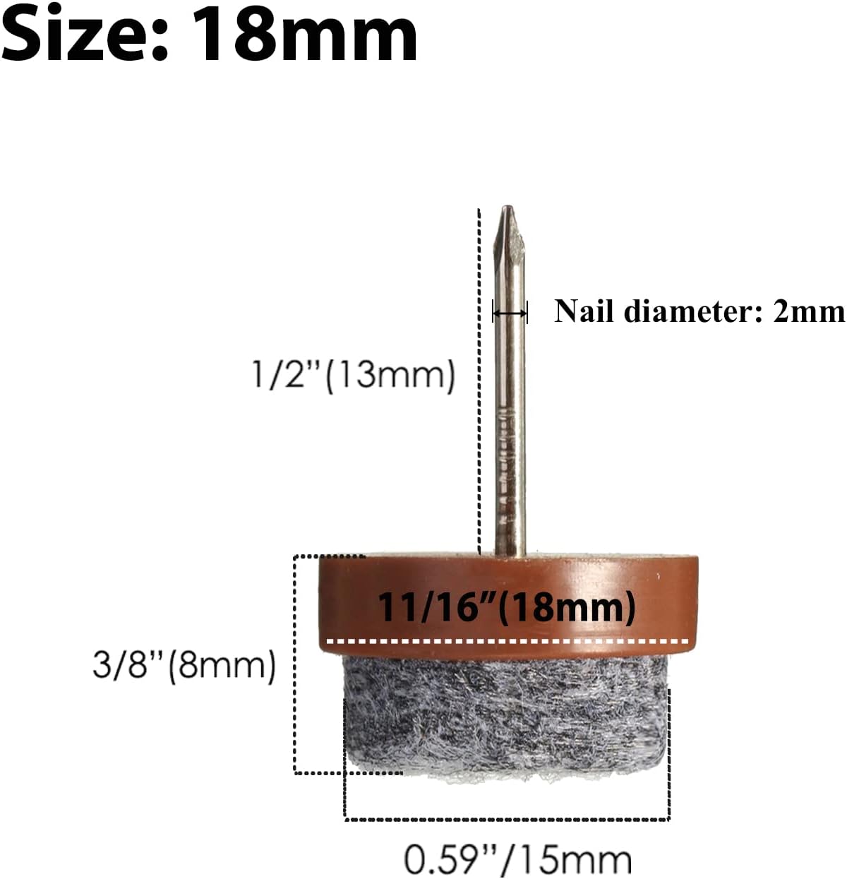 40pcs Round Heavy Duty Nail-on Felt Pad for Furniture Chair Table Leg Feet Floor Protectors Slide Smoothly (Black, Pad Diameter 18mm)