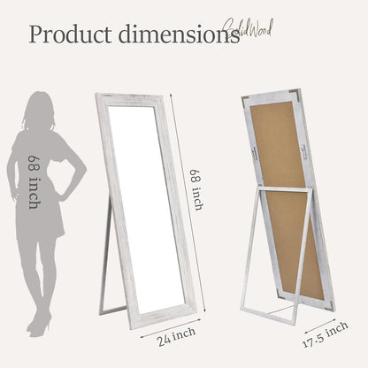 Full Body Mirror with Wooden Frame,Full Length Standing Floor Mirror for Farmhouse, Bathroom, Bedroom Decor, Hanging or Leaning Wall-Mounted,Brown