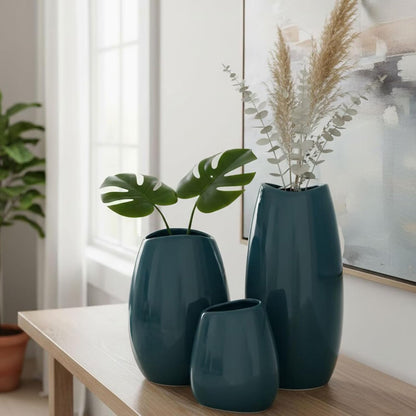 hjn Ceramic Vase Set of 3 White Flower Vase for Home Decor, Modern Decorative Vases for Flowers/Ideal Shelf Decor/Table/Living Room/Kitchen/Office-White