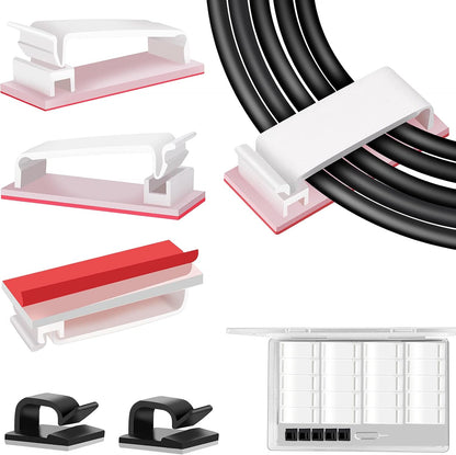 100 PCS Adhesive Cable Clips White (Small & Large), Upgraded Wall Wire Holder for Cord Organizer Cable Management, Outdoor Light Clips Hooks for LED, Car Dash Cam, HDMI, Extension Cord
