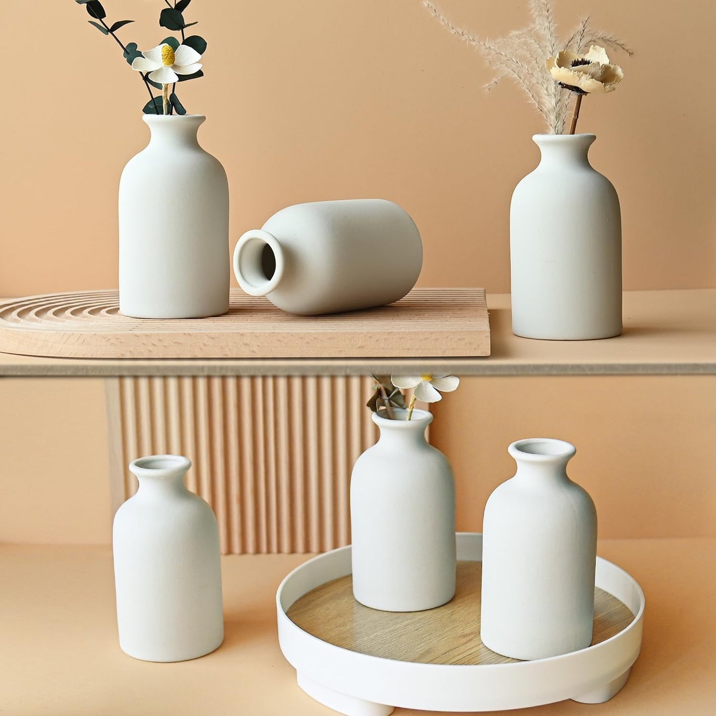 Modern Small Flower Vases 8 Pack - Ceramic, White