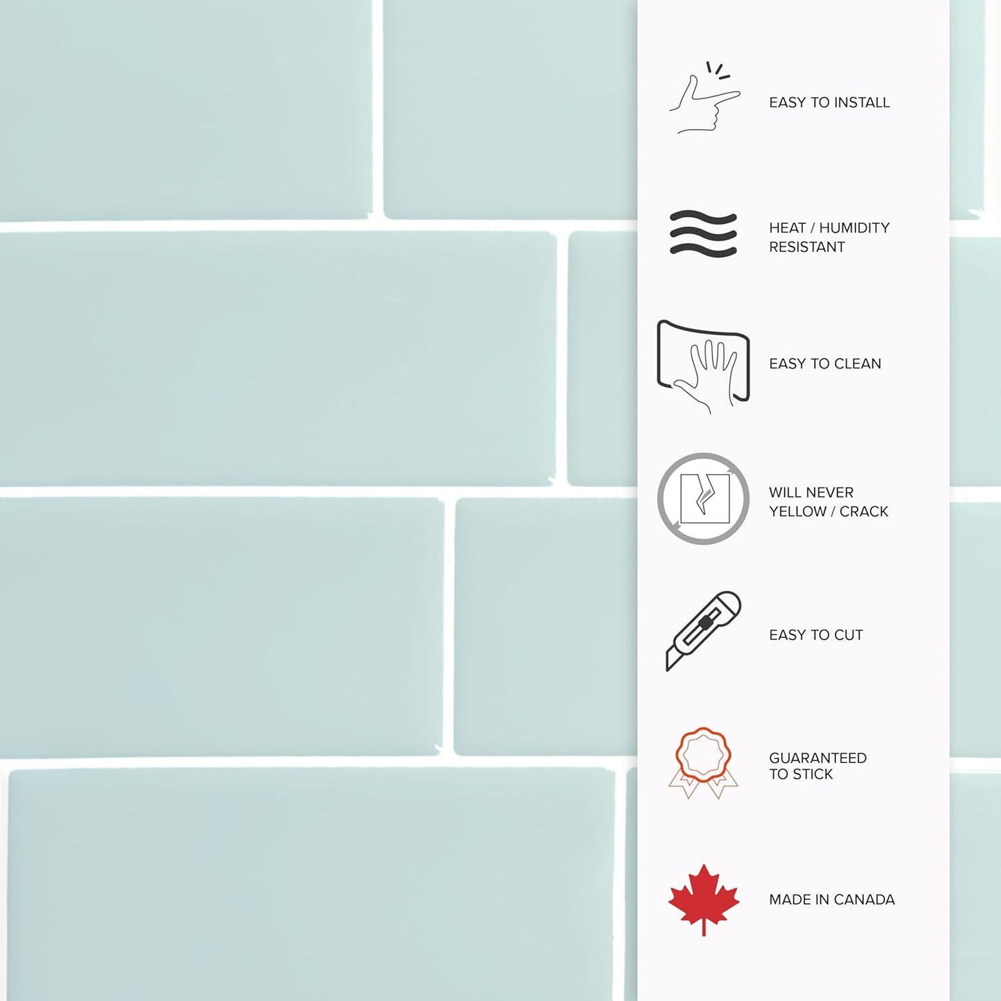Smart Tiles Peel and Stick backsplash, Subway Teal Green, 11.55"x8.38" | Pack of 5 (2.8 sq ft), Glossy, Heat/Moisture Resistant, Low VOC, Kitchen/Bathroom, Renter Friendly, Made in Canada
