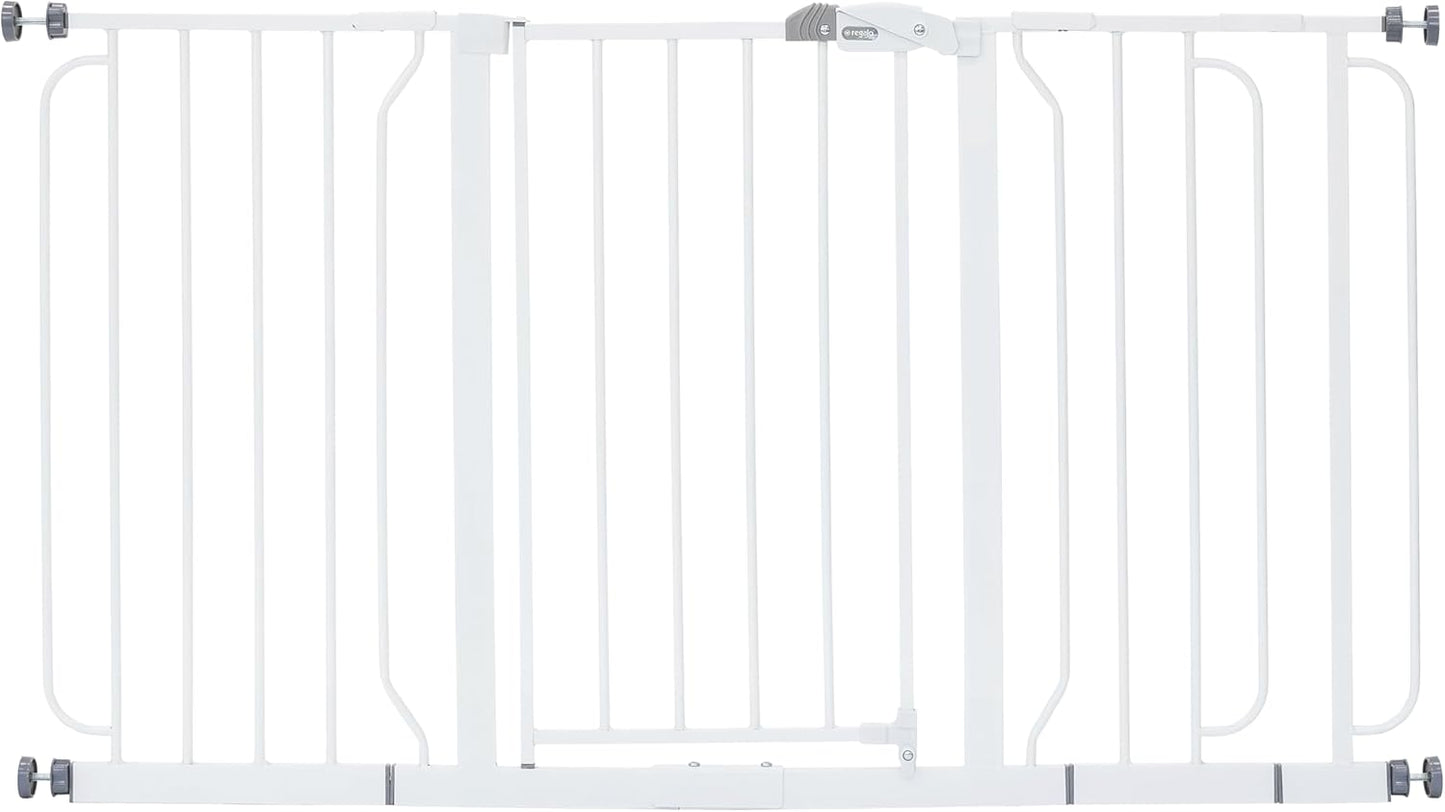 Regalo Safety 29-38.5" Baby Gate for Doorways & Bottom of Stairs, Pressure Mounted Baby Gate with Door for Babies, Toddlers & Pets, Tested & Safe for 30 Years, American Designed, American Owned, White