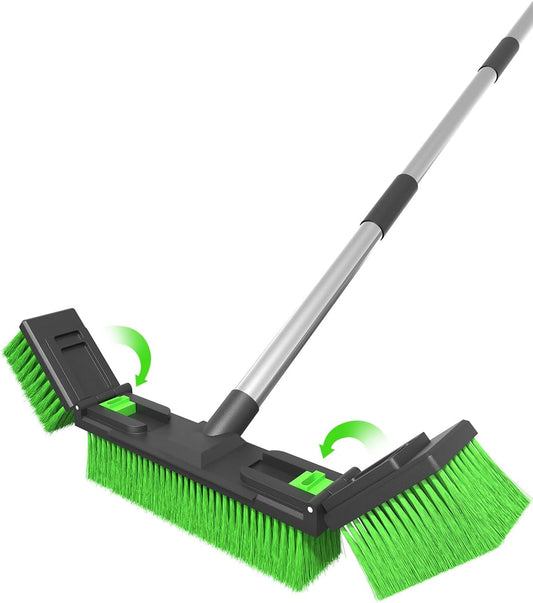 18”/45cm Large Wide Adjustable Heavy Duty Outdoor Push Broom Stiff Brush Head with 4 Section Threaded Handle 60"/152cm for Warehouse Driveway Garage Patio Sidewalk Floor Dirt Workshop Deck Cleaning