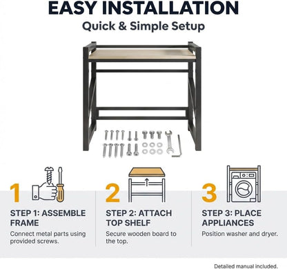 Washer Dryer Stacking Rack Stand, Over the Washer and Dryer Storage Shelf, Height Adjustable Standing Washer Dryer Machine Rack, Stackable Shelf for Laundry Room Apartments (White)