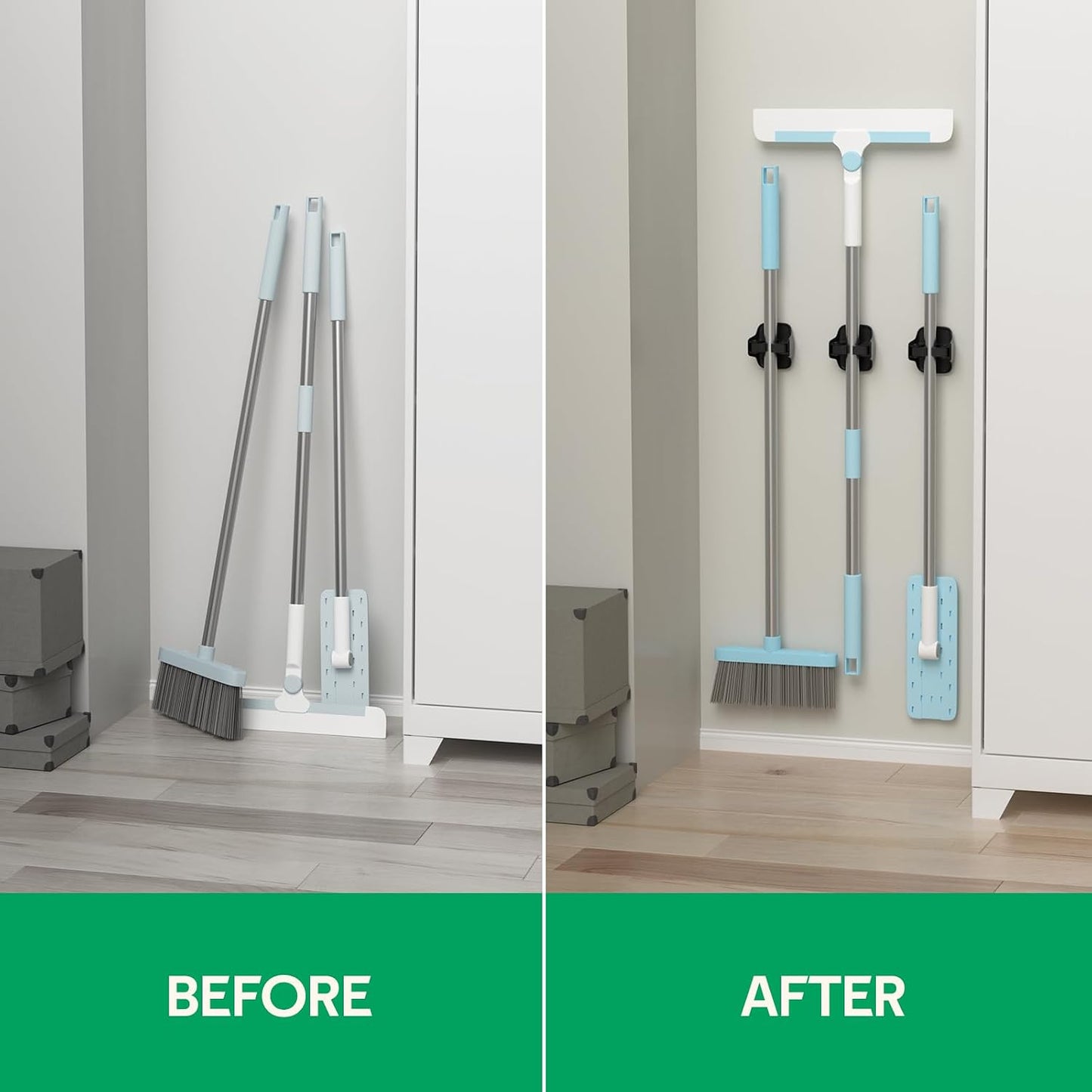 reliahom Broom Holder Wall Mount Mop Grippers organizer wall hanging, 3Pack | No Drilling Self Adhesive Easy install Anti-Slip Mop Broom Hanger Storage Rack for Kitchen,Laundry Room,Garden,Garage