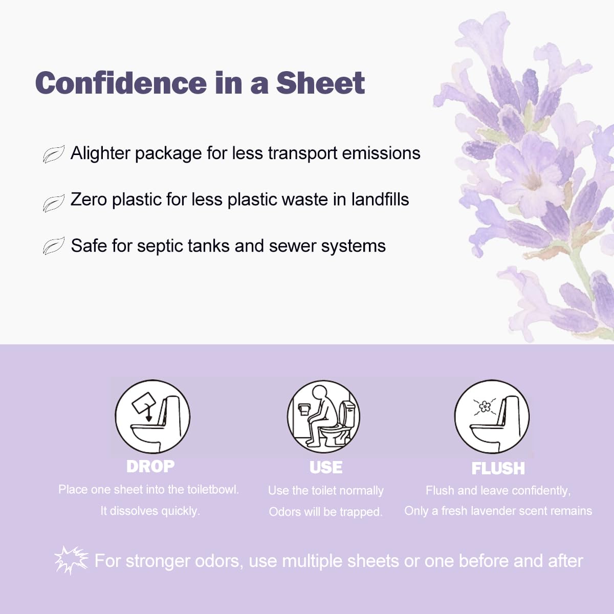 90 Dissolvable Pre-Poo Toilet Sheets Lavender Scent 3 Pack Odor Stopping Sheets Before You Go Toilet Spray Alternative Dissolvable Odor Blocking Travel Bathroom Essentials Also for Floor Cleaning