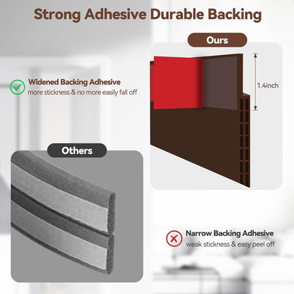 Door Draft Stopper, Ohuhu 39"L x 2"W Silicone Weather Stripping Under Door Seal for Exterior Interior Doors, 1" Widened Strong Adhesive, Soundproof Door Sweep Strip to Block Cold, Noise, Light Pests
